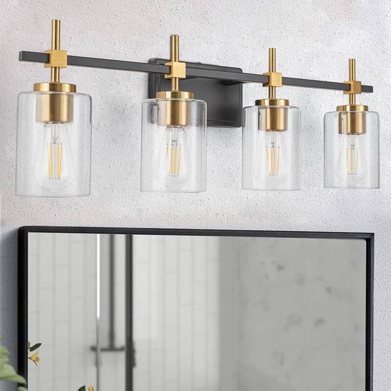 Jasper Black &Gold Clear Glass 4-Light Bathroom Vanity Light
