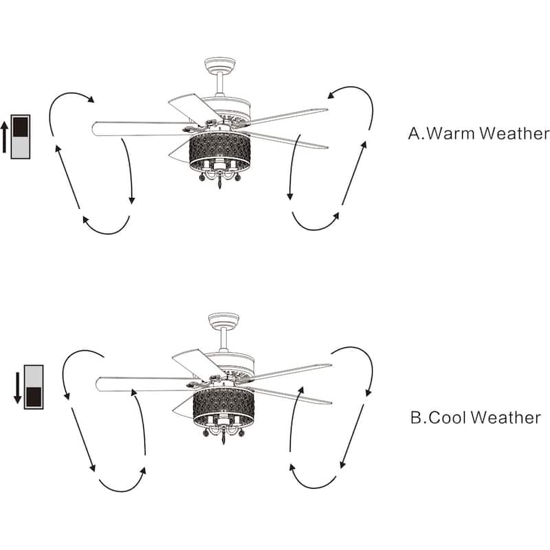 Fengren Chrome 3-light 52-inch Chrome Lighted Ceiling Fan with Crystal Shade (incl. Remote & 2 Color Option Blades)