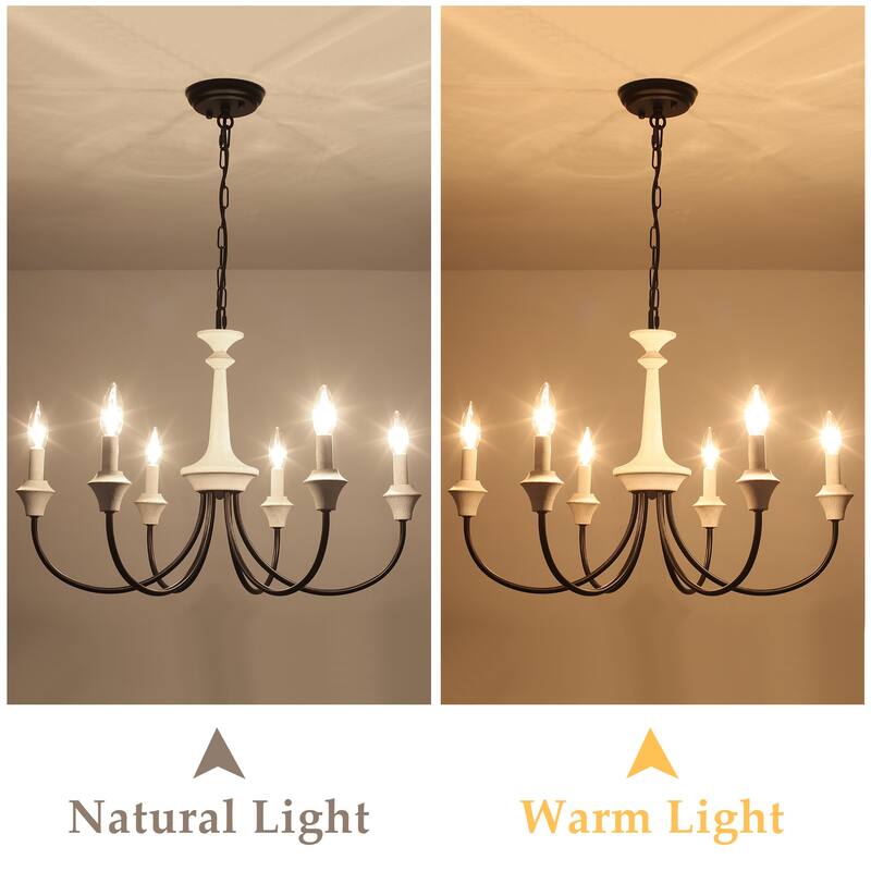 6-Light Modern Chandelier , Farmhouse Candle Chandelier for Dining Room Living Room Bedroom Kitchen - W24.4"x H15.55"