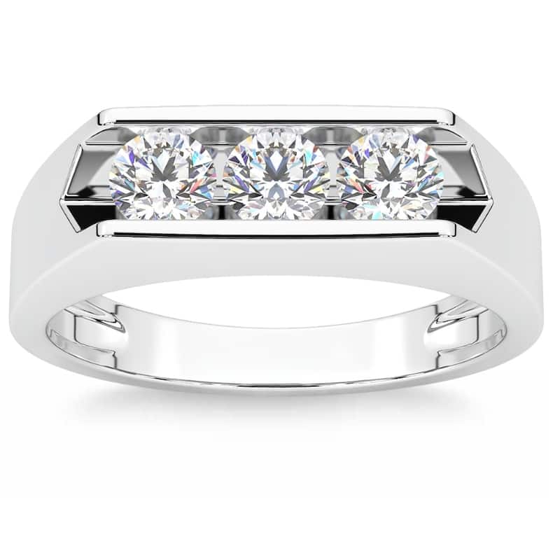 1 1/2ct Diamond Three Stone Mens Wedding Ring in White or Yellow Gold