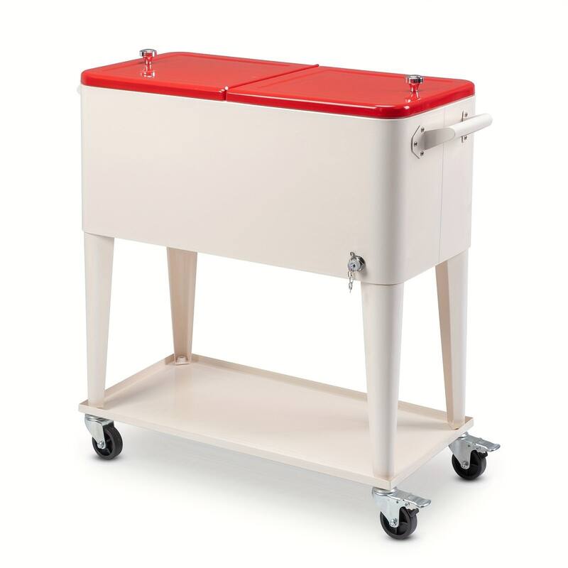 80 Quart Portable Rolling Cooler Cart with Shelf & Bottle Opener
