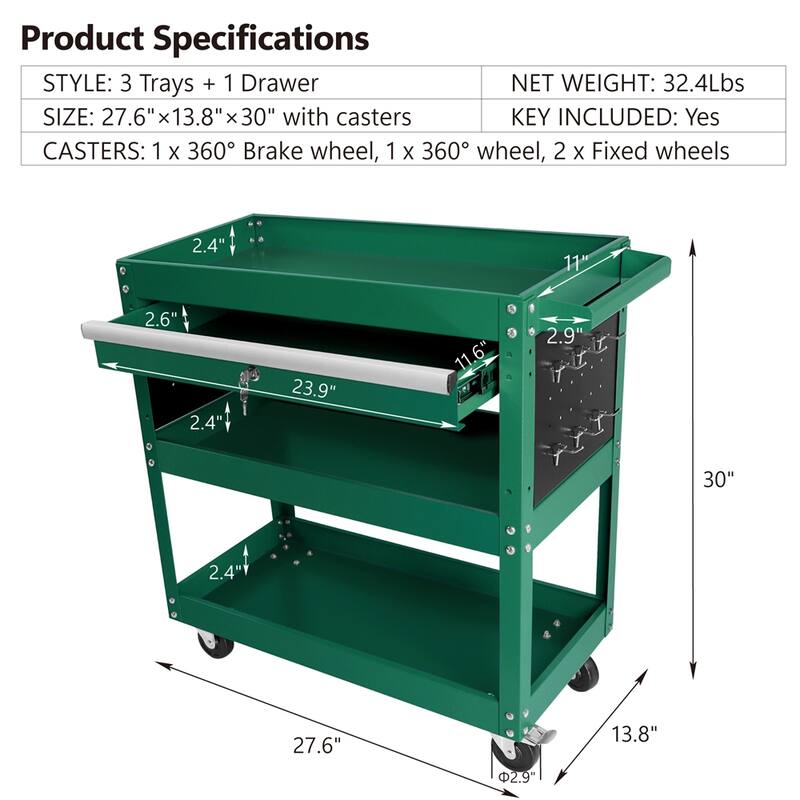 Rolling Tool Cart,Heavy Duty Utility Cart Tool with Storage Drawer