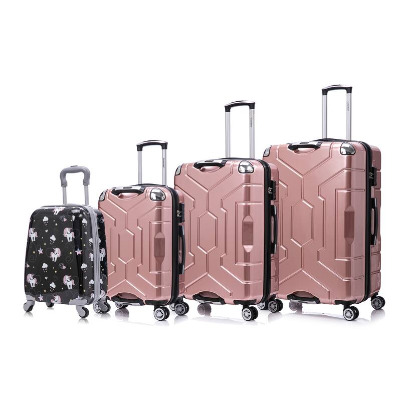 3 Piece Technology PC Hardshell Lightweight Durable Suitcase with Rotating Wheels and Adjustable Ergonomic Telescopic Handle - Rose Gold
