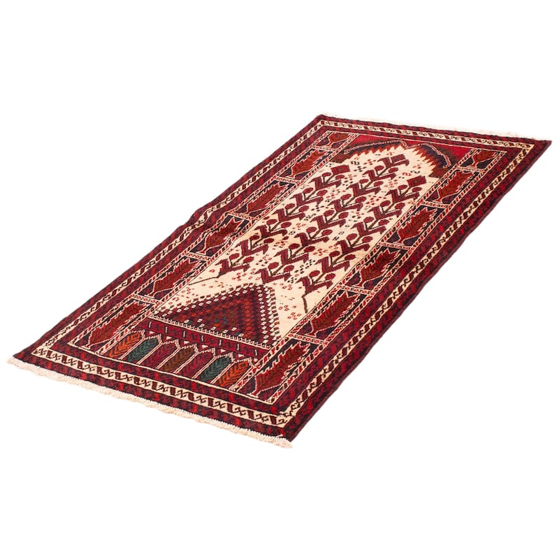 ECARPETGALLERY Hand-knotted Royal Baluch Cream, Red Wool Rug - 3'6 x 6'4