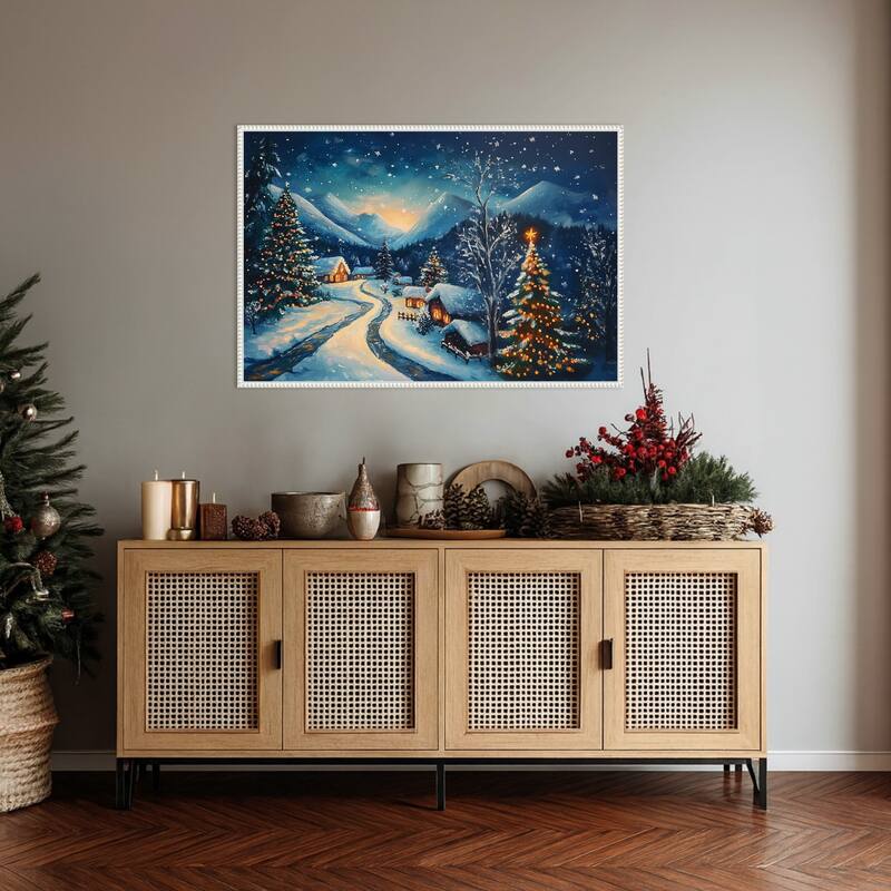 Winter wonderland Night by Pictufy Framed Canvas Wall Art Print - Sylvie Beaded White