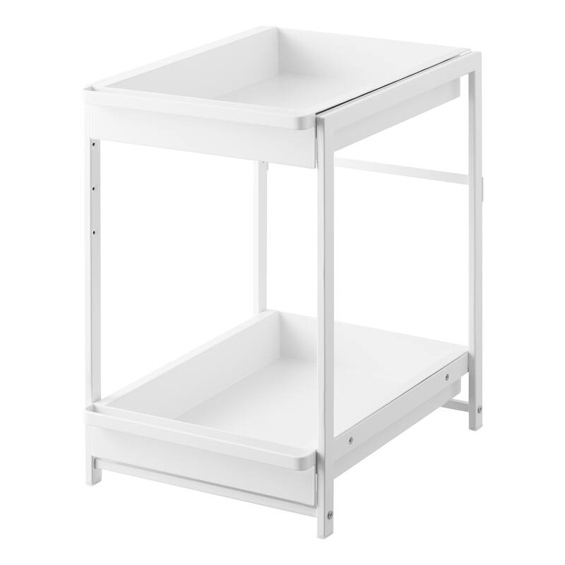 Yamazaki Home Under-Sink Rack with Pull-Out Shelf, Steel, Adjustable - L 26.97 x W 11.97 x H 17.83 inches - White