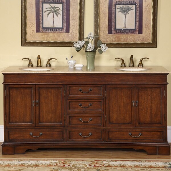 Silkroad Exclusive Stone Top 72-inch Bathroom Double Vanity - Bed