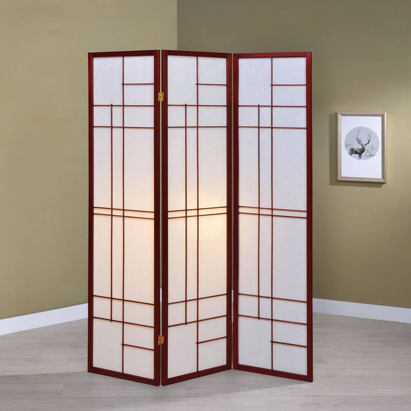 Katerina White and Cherry 3-panel Folding Floor Screen