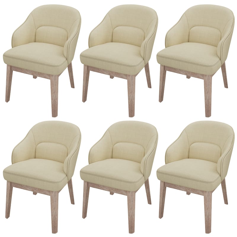 Vintage-Inspired Kitchen Chairs with Curved Backrest Tapered Metal Legs for Dining Room - Set of 6 - Beige