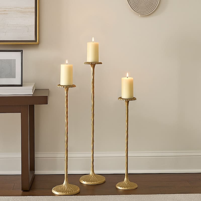 Tall Metal Floor Candle Stands for Pillar Candles, Set of 3 - 40.0" - Gold/ Metallic