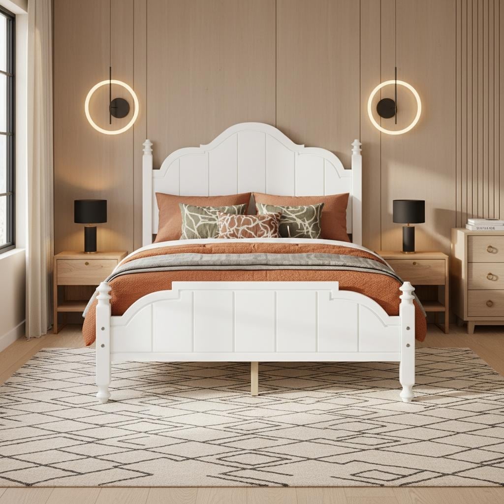 Wood Bed Frame with Sculpted Headboard by Harper&Bright Designs