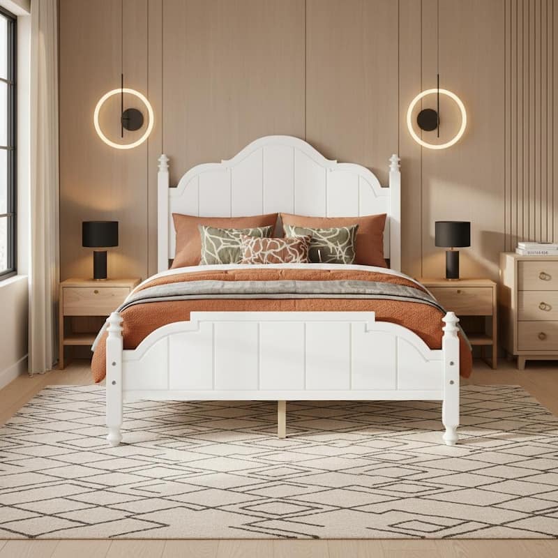 Wood Bed Frame with Sculpted Headboard by Harper&Bright Designs - White - Full