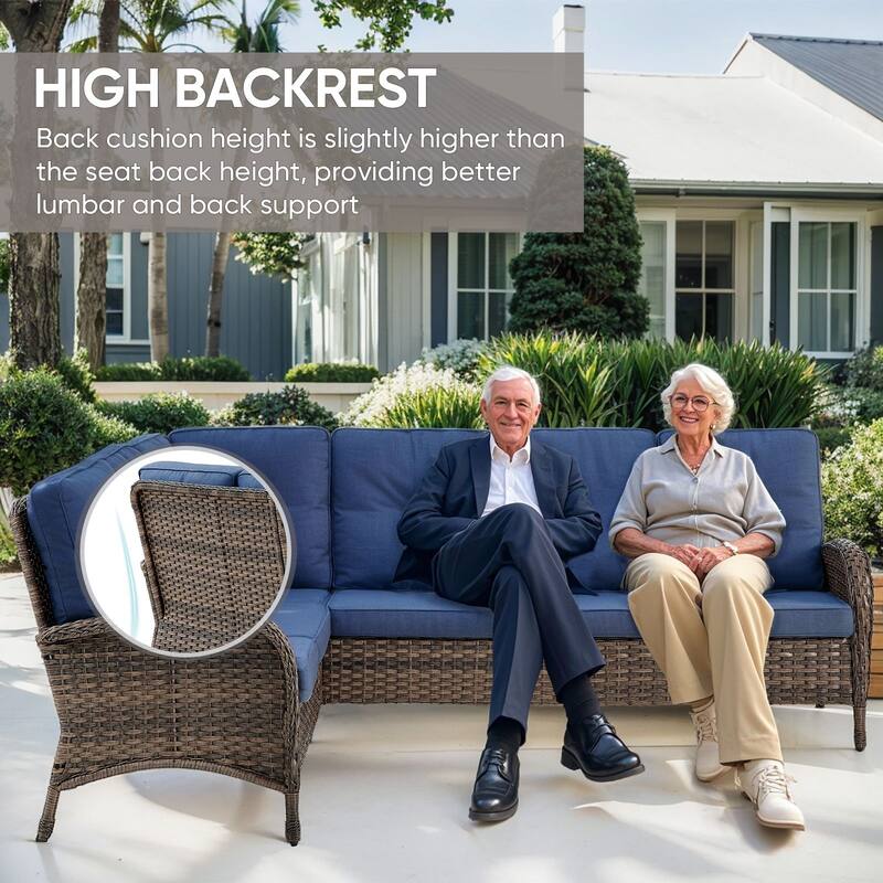 Gymojoy L-Shaped Outdoor Sectional Sofa Set, PE Wicker Couch with Water-Resistant Olefin Cushions