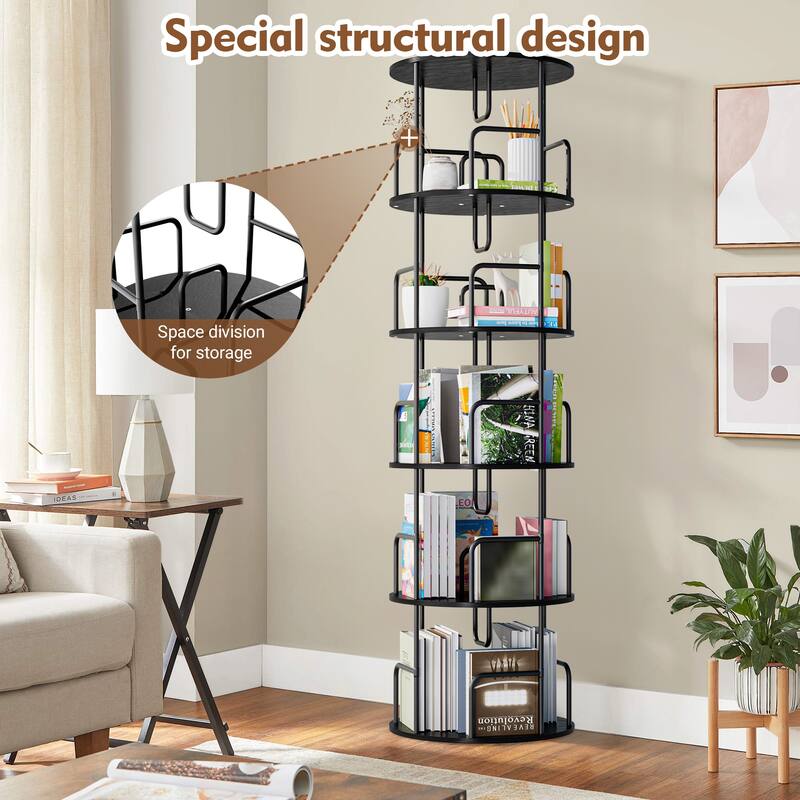 Rotating Bookshelf Tower 5 Tier, Spinning Bookcase, Vertical Turning Round storage Bookshelf