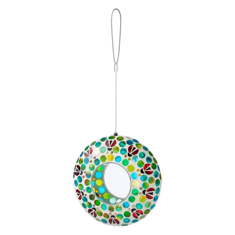 Glitzhome Round Hanging Multi-Color Mosaic Birdfeeder
