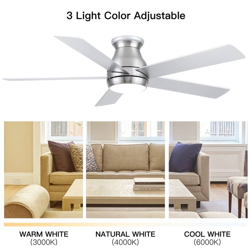 52in Modern Low Profile Ceiling Fan with LED Light Matte - 52