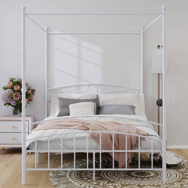 Caxkun Canopy Bed Frame Four-Poster Metal Platform Bed