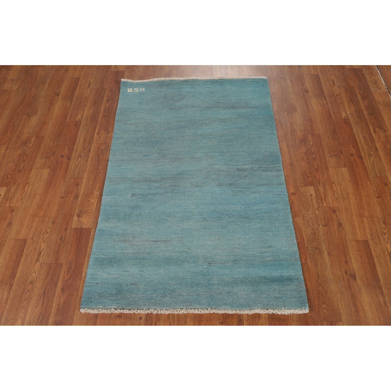 Light Blue Gabbeh Modern Foyer Rug Handmade Wool Carpet - 2'7"x 3'11"