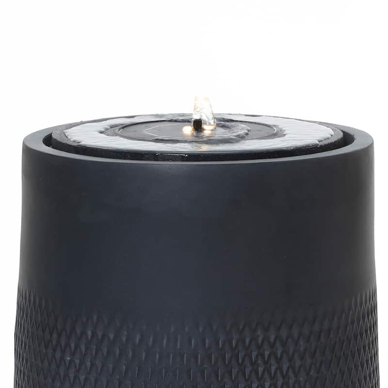 Dark Gray Resin Round Bubbler 23" Tall Outdoor Fountain with Lights, Solar Powered