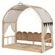 preview thumbnail 4 of 56, Wood Twin Size Bed Frame with Arched Roof, Floor Bed with Light and Curtain, Pull-out Kids Bed for Girls Boys Bedroom