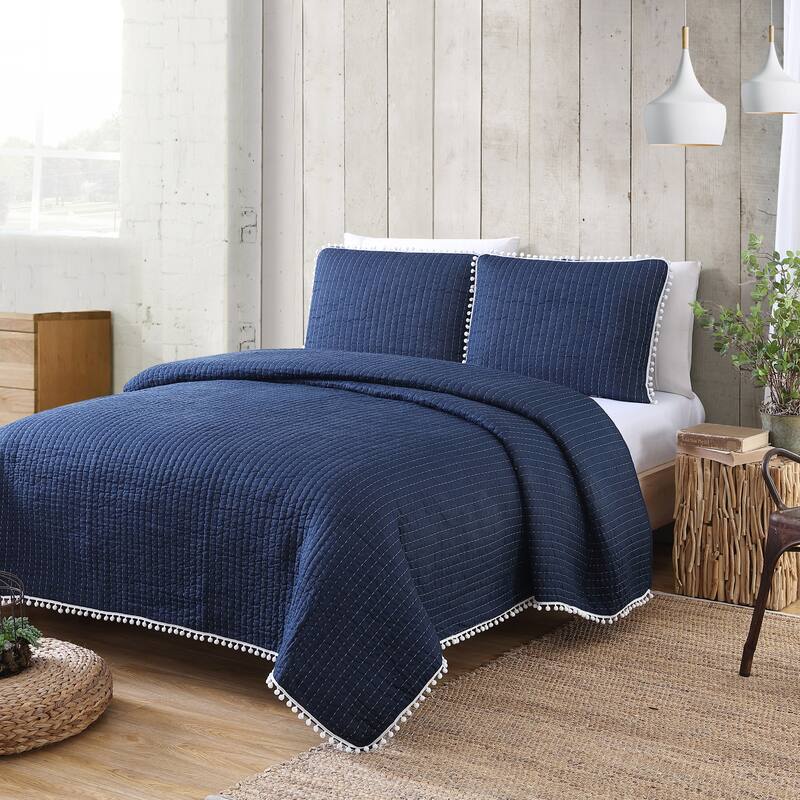 Estate Collection Costa Brava Pom-pom Cotton Quilt Set