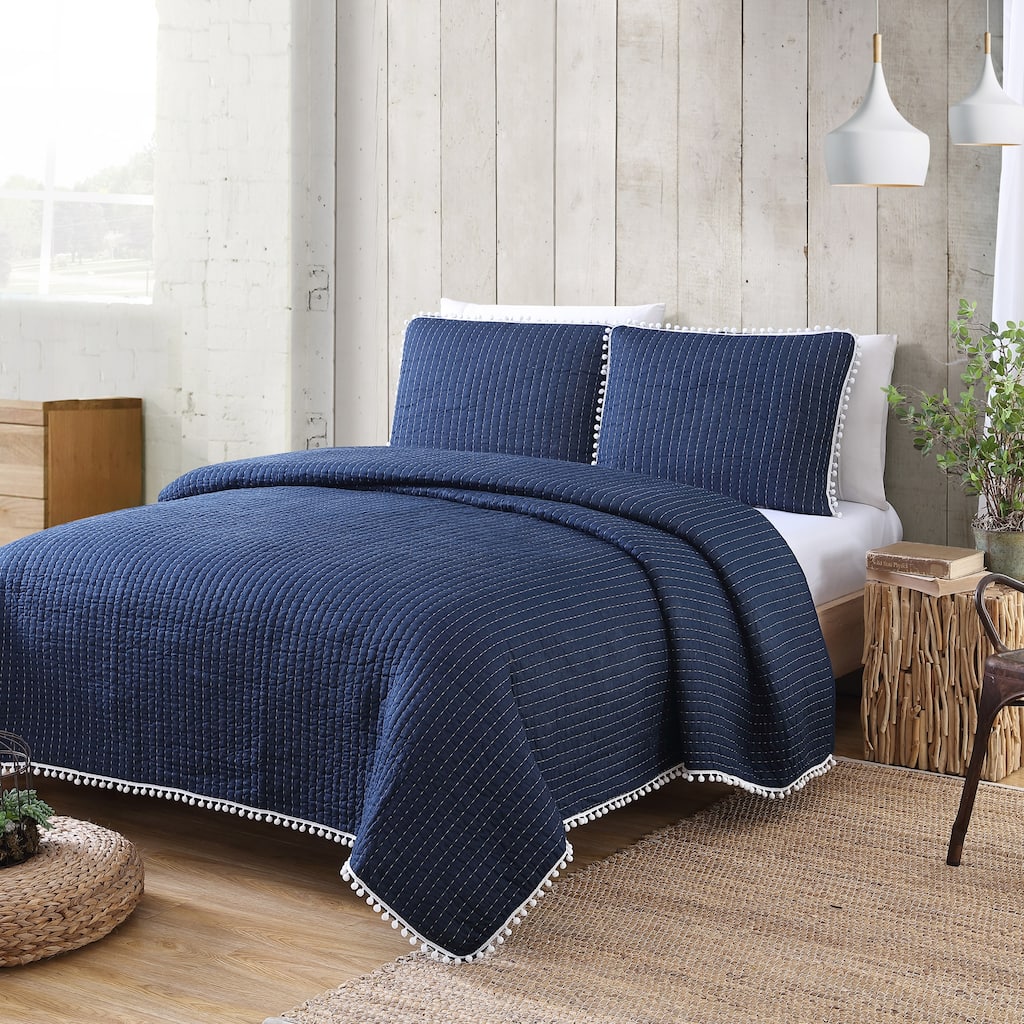 Estate Collection Costa Brava Pom-pom Cotton Quilt Set