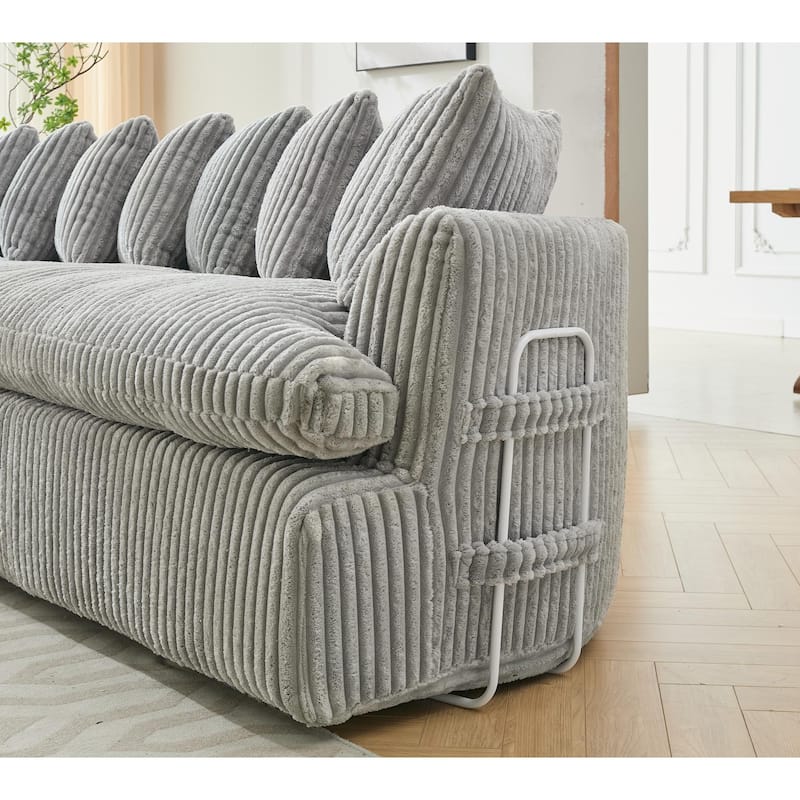 127"Corduroy L-Shaped Sectional Sofa with High-Resilience Foam, 10 Back Cushions, and No Assembly Required