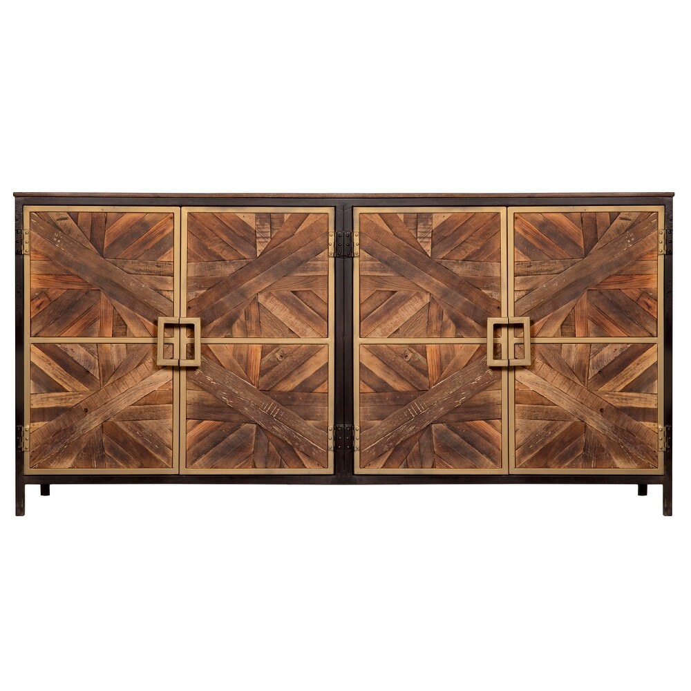 Harp and Finial  Athens Reclaimed Walnut with Black and Gold Sideboard (Dark Espresso)