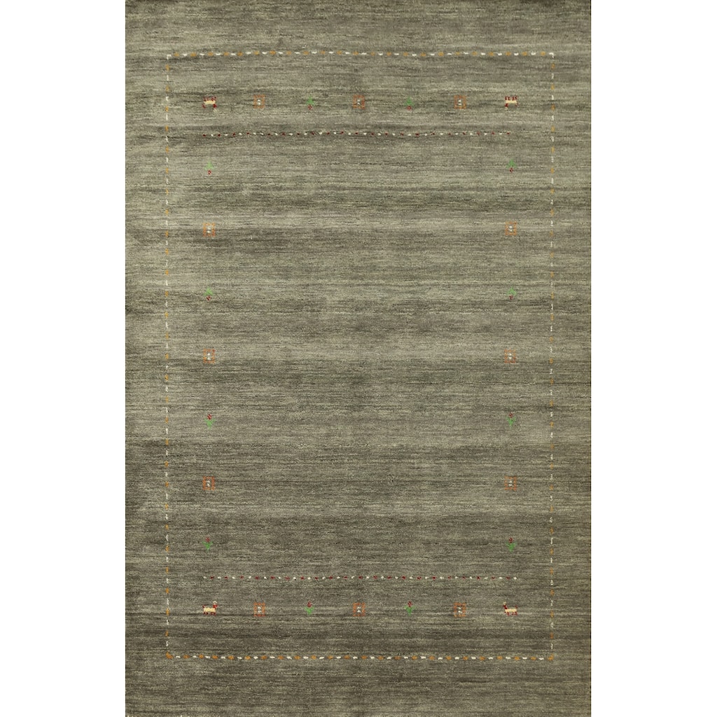 Hand Knotted Oriental 100% Wool Carpet Tribal Animal Pictorial Green Gabbeh Area Rug - 7' 3'' X 5' 2''