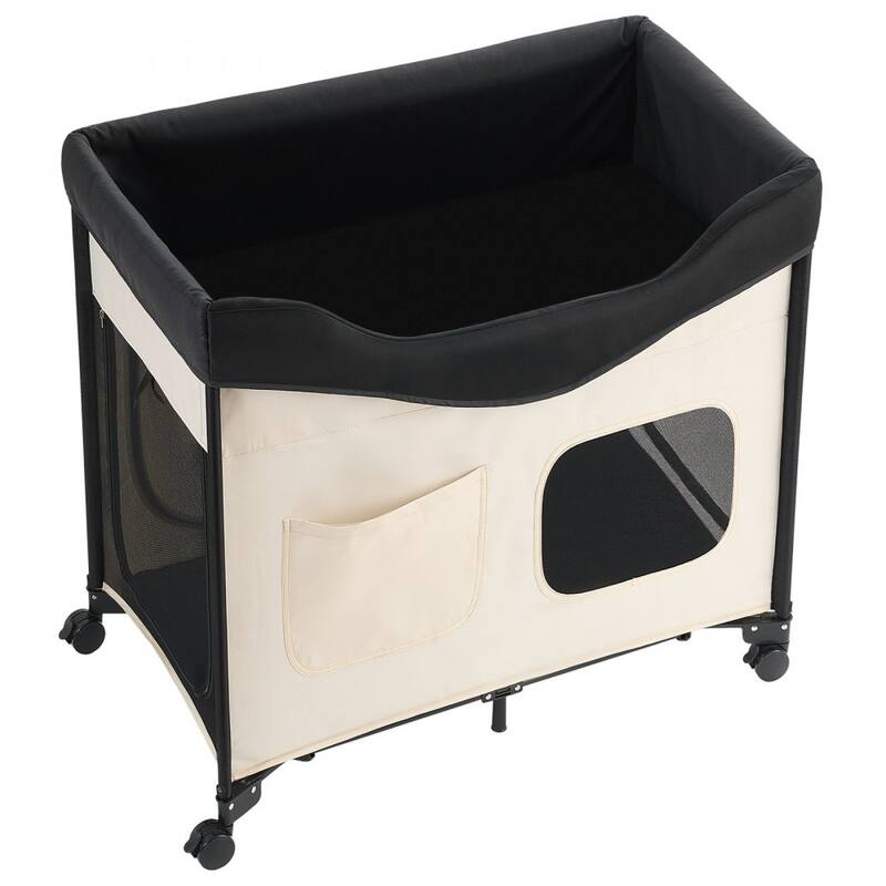 Beige Carbon Steel Dual-Level Pet Bed with Wheels and Foldable Design