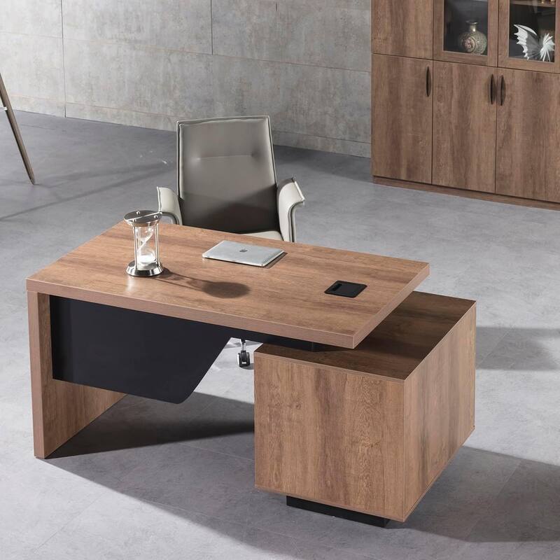 WESOME Modern Width Adjustable Executive Desk with Storage Cabinet - Left(Cabinet)