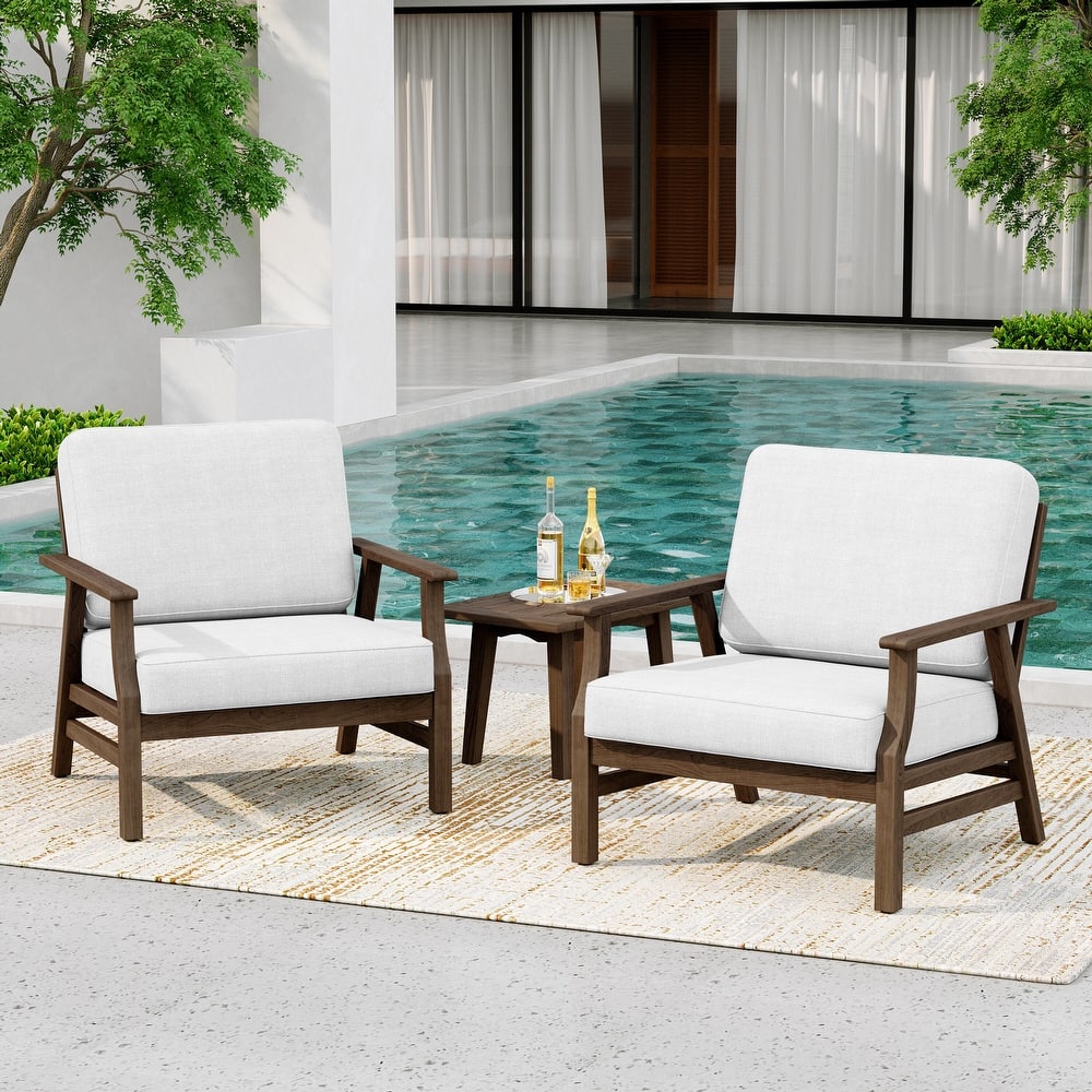 2 Set Teak Wood Patio Club Chair with Cushion Outdoor Arm Chair