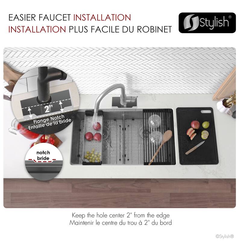 Stylish Undermount 32" Stainless Steel Double-Bowl Kitchen Sink S-601