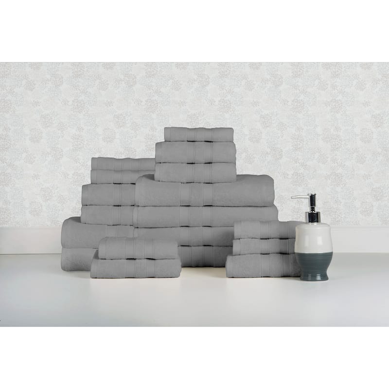 Bibb Home 18 Piece Egyptian Cotton Towel Set - Solid Grey