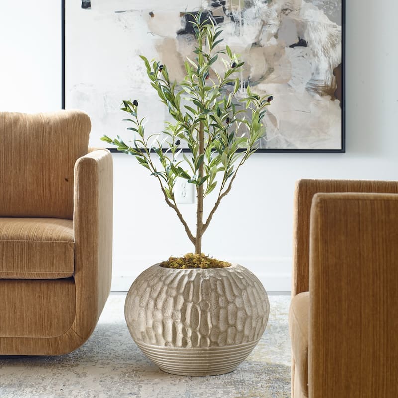 Ribbed Terracotta Planter - 18" - Antique White Finish