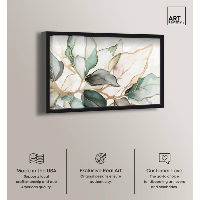 Golden Veined Leaves II Shadowbox by Art Remedy