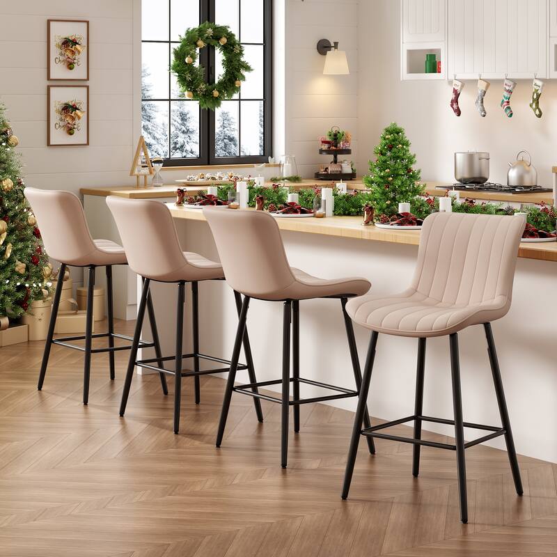Set of 2 26 Inch Modern Faux Leather Barstools