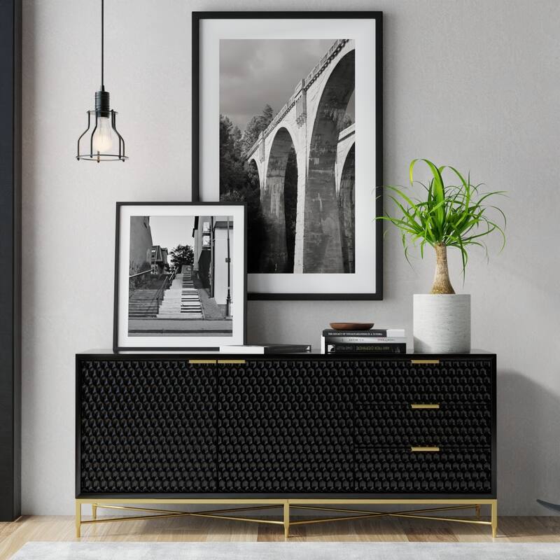 Origins by Alpine Black Pearl TV Console in Black