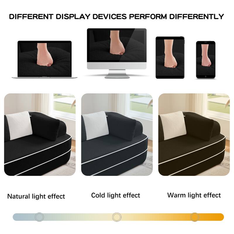 Modular Sectional Sofa with L-Shape Chaise, Teddy Fabric Boneless Cloud Couch, 32D High Density Sponge Upholstered Sofa