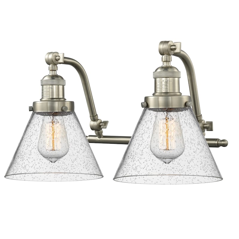 Innovations Lighting Large Cone 2 Light 18" Wide Bathroom Vanity Light - Satin Brushed Nickel / Seedy