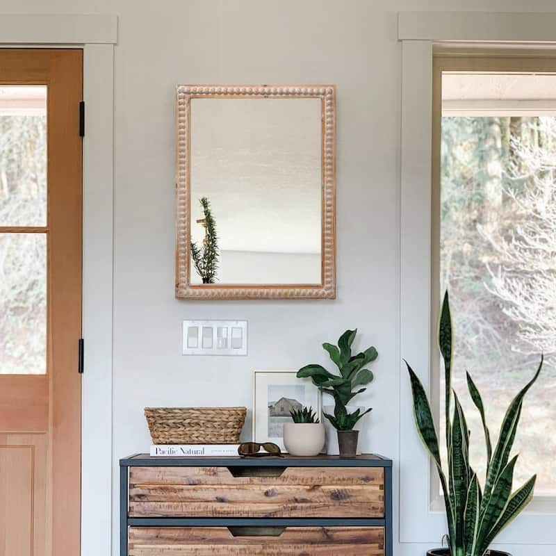 Wooden Frame Wall Mirror Farmhouse Wall Mounted Rectangle Mirror - Antique Natural