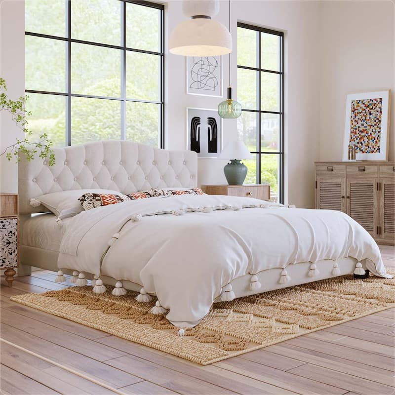 Upholstered Bed with Saddle Curved Headboard King