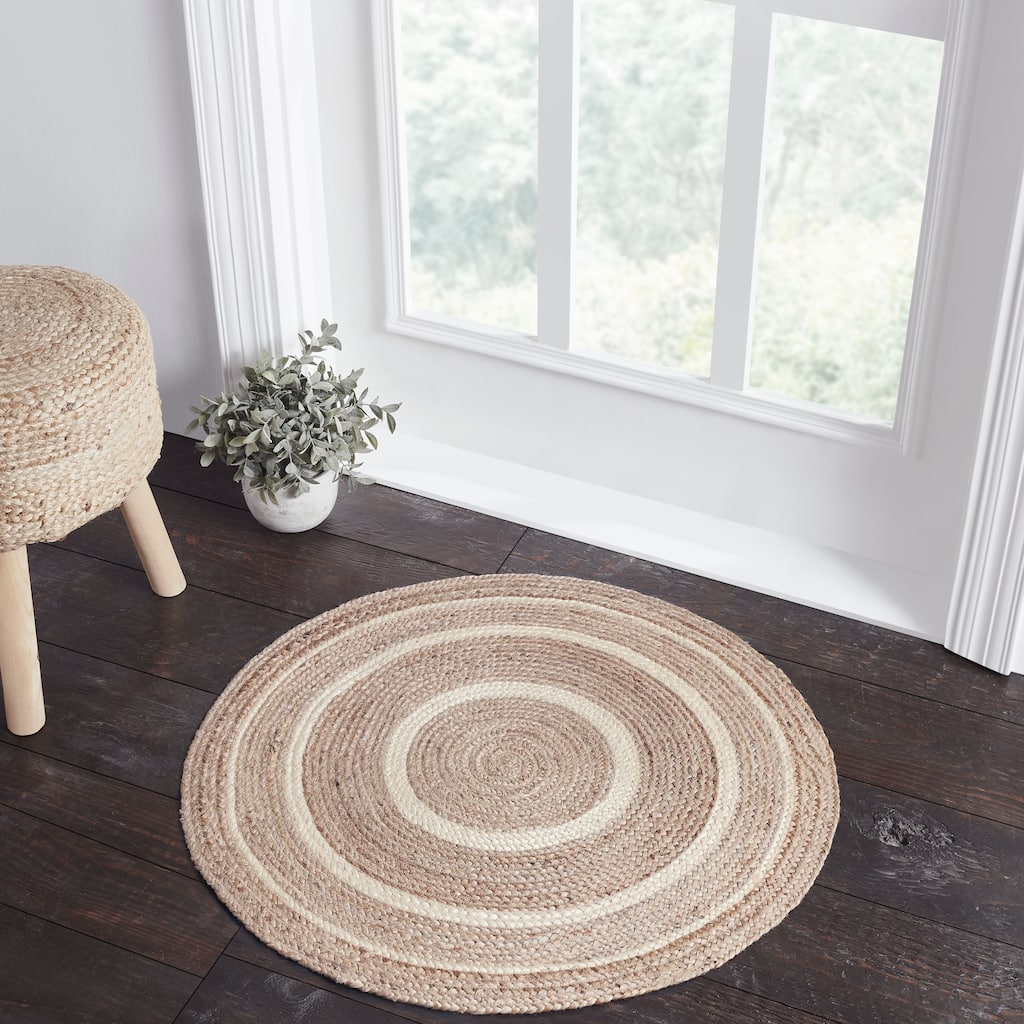 Natural & Creme Jute Rug w/ Pad 3ft Round - 3'6"