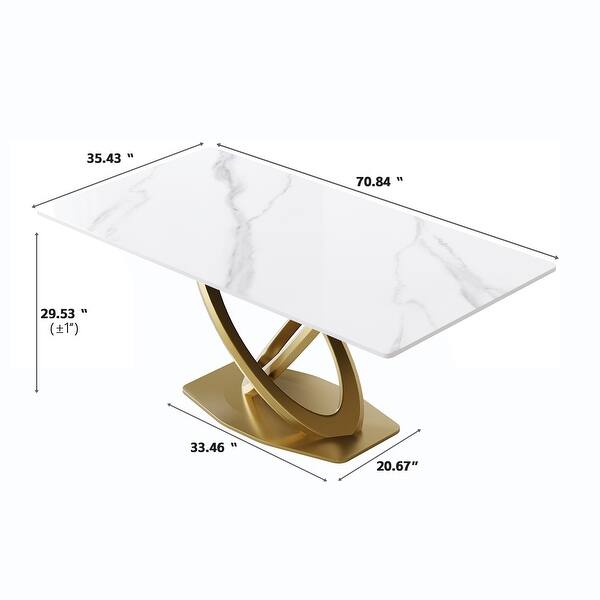 70'' White Sintered Stone Dining Table with Stainless Steel Gold ...