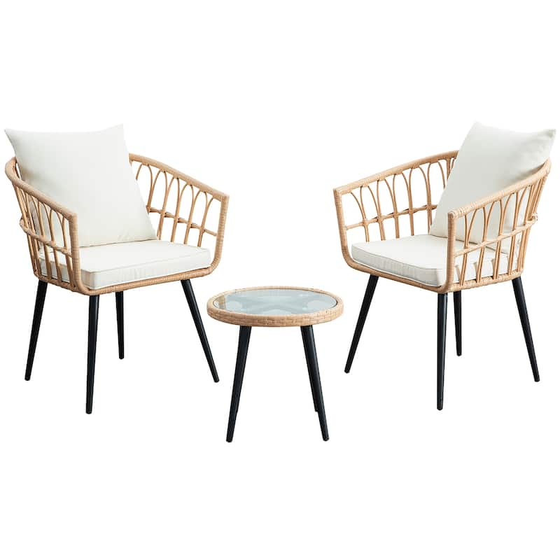 3PCS Rattan Wicker Patio Conversation Set