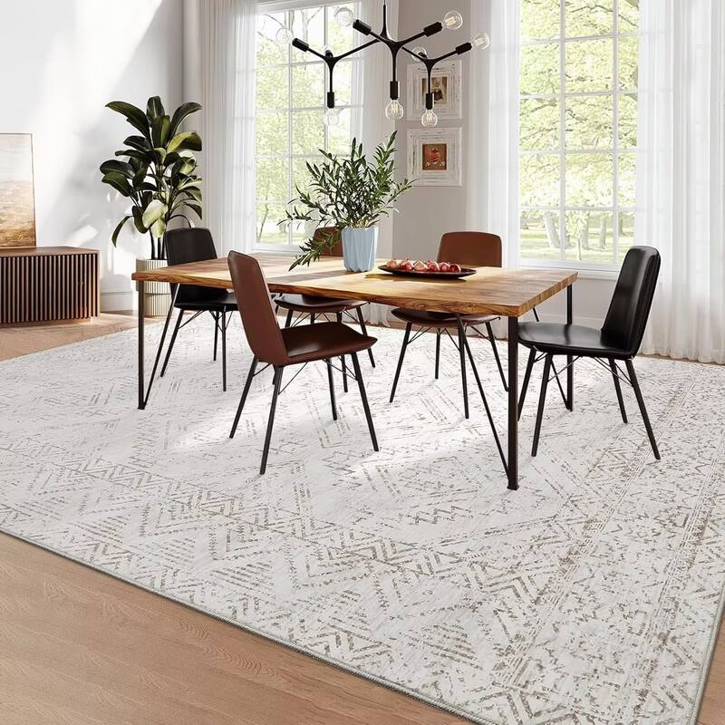 Vintage Geometric Living Room Rug Washable Indoor Bedroom Rugs Non Slip Low Pile Area Rug