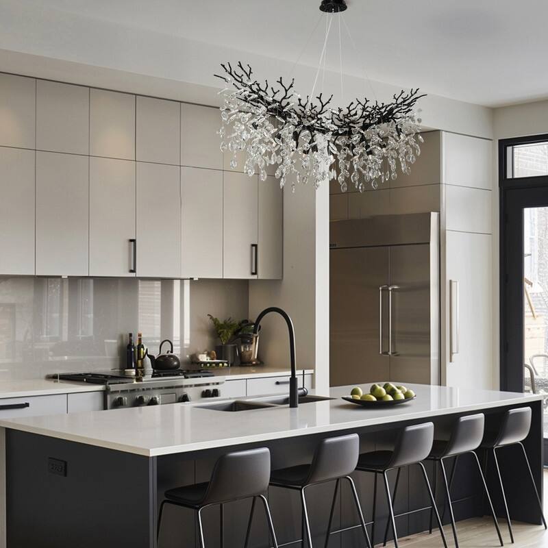 Modern Branch Crystal Linear Chandelier, 1100-1830mm Dining Pendant Light