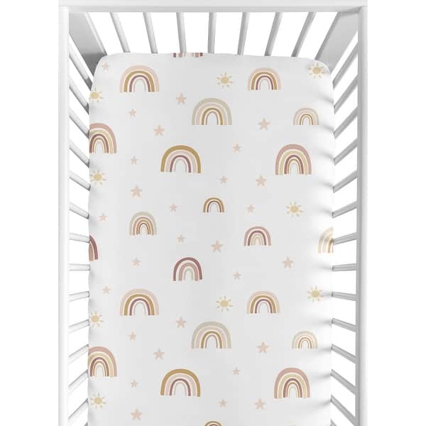 slide 2 of 6, Boho Rainbow Girl Fitted Crib Sheet - Blush Pink Dusty Rose Gold Yellow Mauve Taupe Beige Tan Bohemian Stars Celestial Vintage