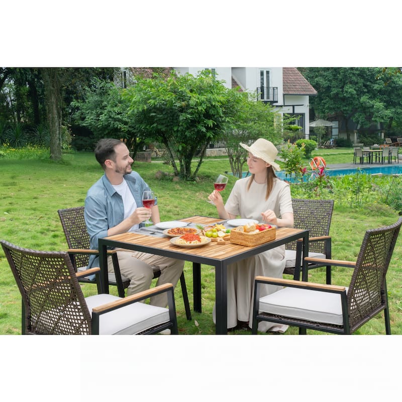 All Weather 5-Piece Patio Dining Table Sets,Coffee Brown