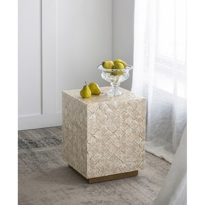 14x14x18" Square Capiz Stool, Cream